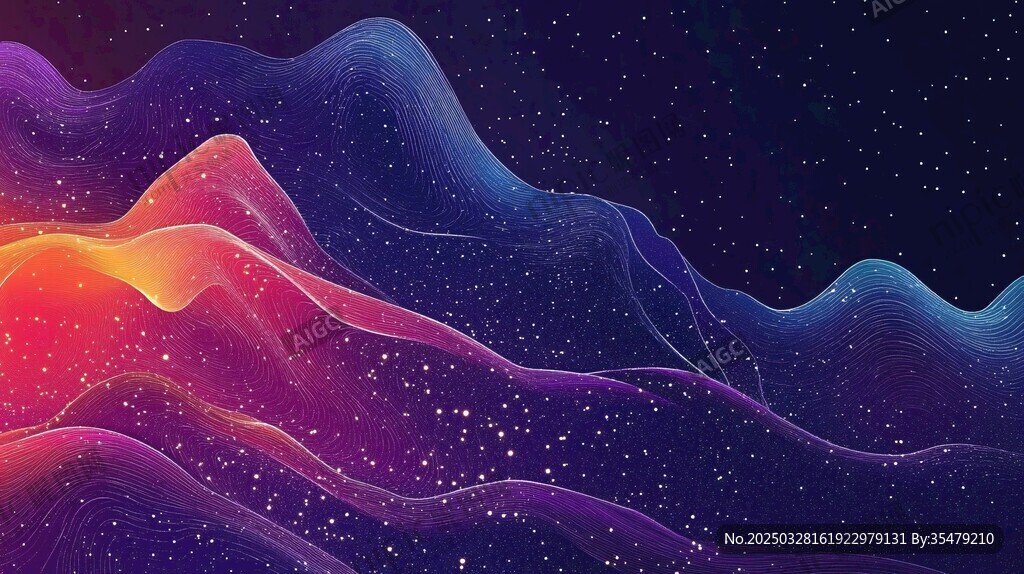 梦幻炫彩星空波浪背景图