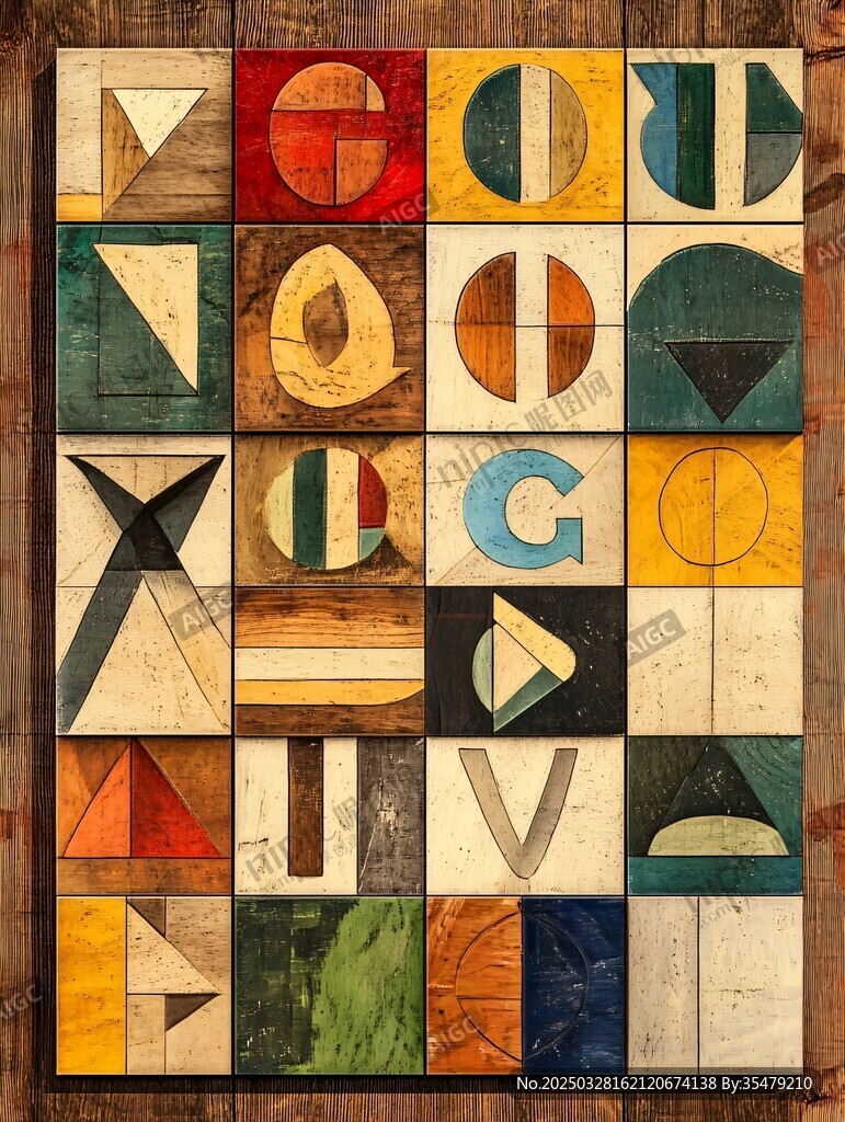 多彩几何字母拼图艺术作品