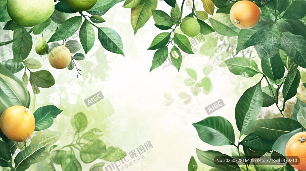 绿叶环绕的清新柑橘画面