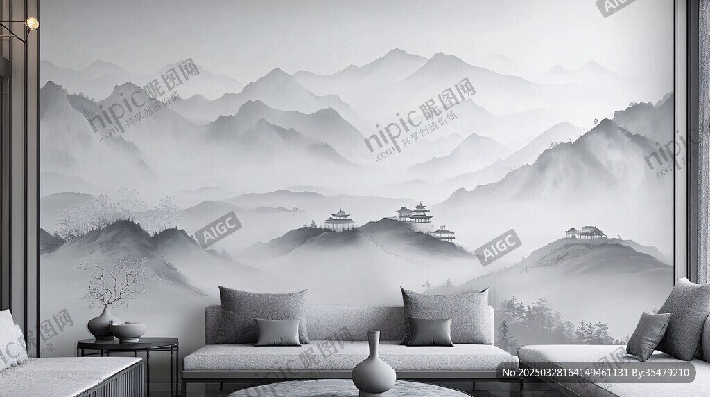 中式山水背景墙客厅美景
