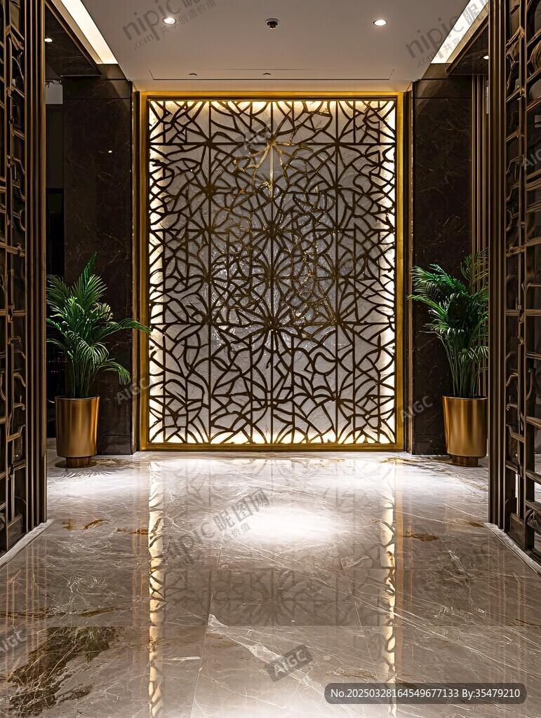 豪华大厅中式镂空屏风设计