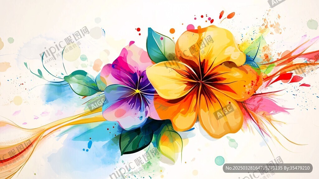 绚丽多彩花卉水彩艺术画