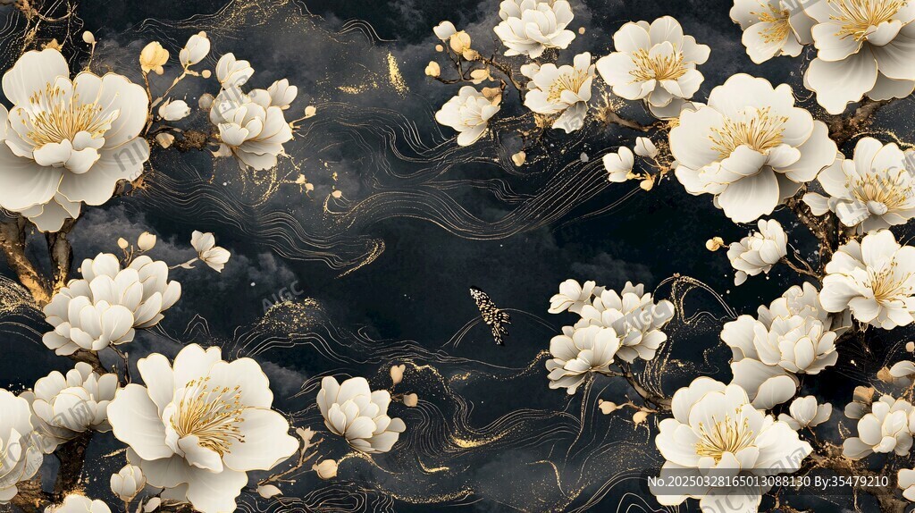 墨底白花图 尽显中式雅致