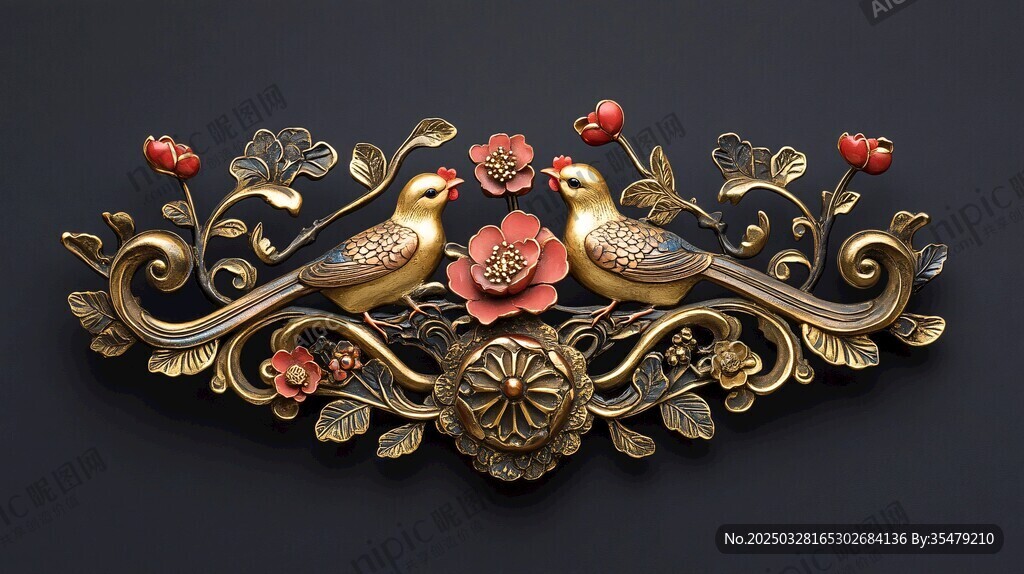 金饰花鸟浮雕精美工艺品