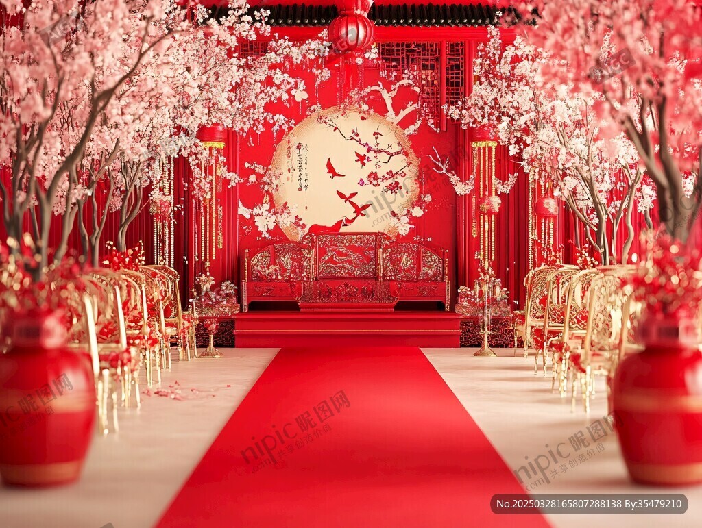 中式浪漫婚礼红色喜庆场景