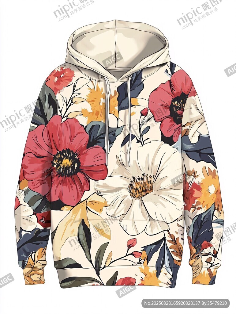 花卉印花连帽卫衣