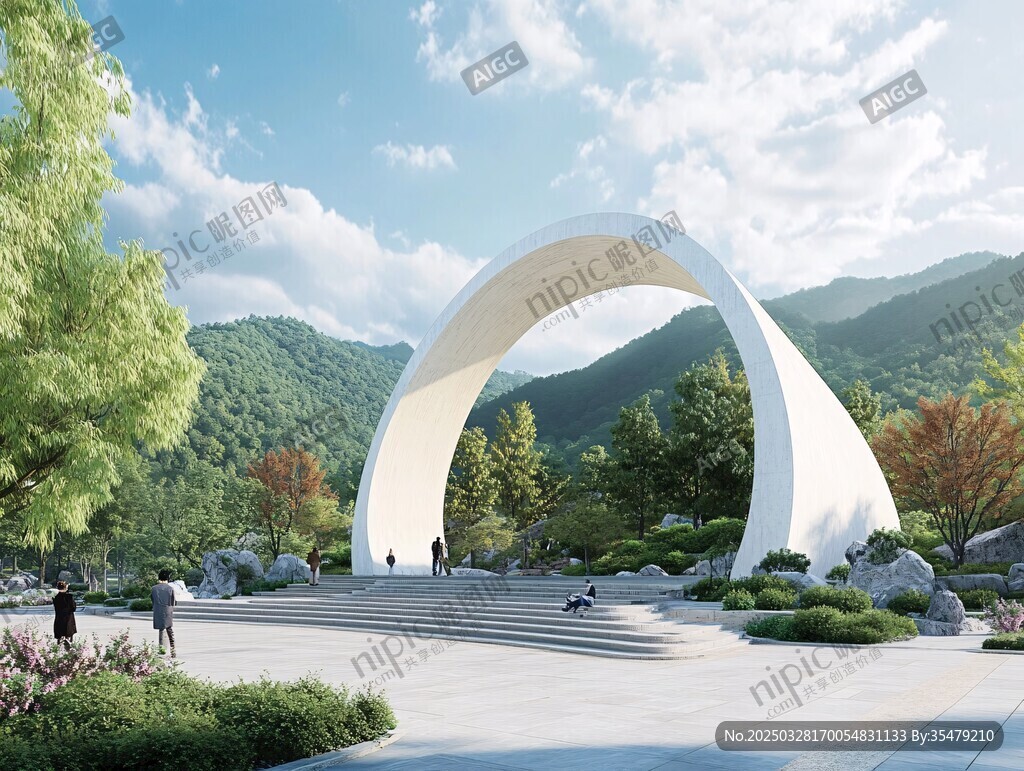 弧形景观建筑 山间美景
