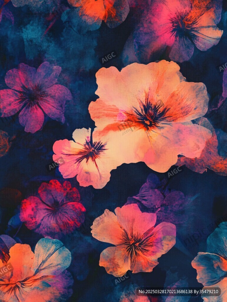 梦幻水彩花卉图案背景