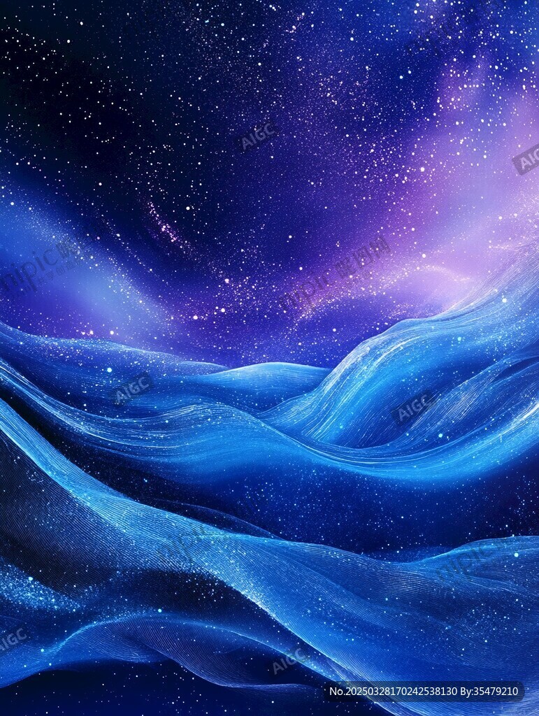 梦幻星空下的蓝色涌动