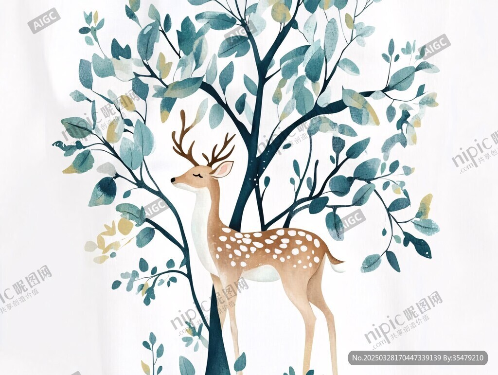 林间小鹿 清新自然插画
