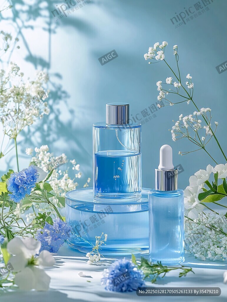 清新蓝调护肤美妆静物组图