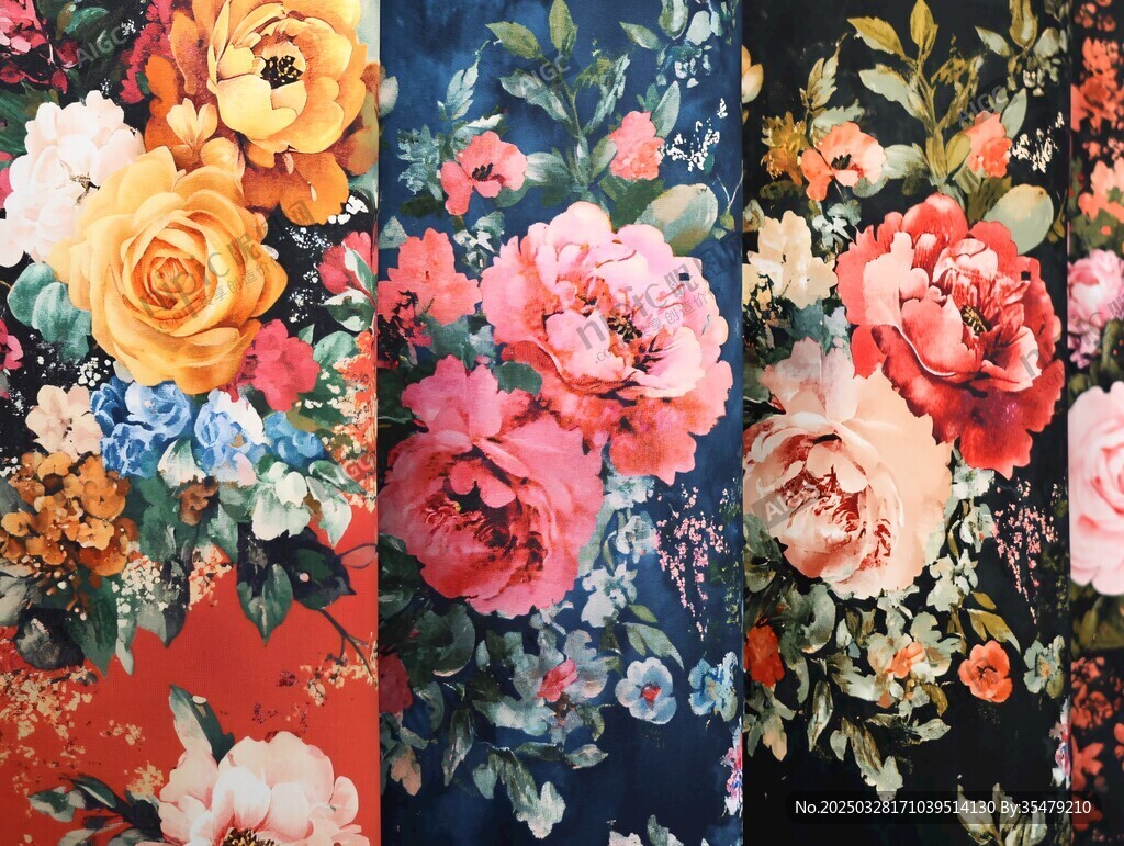 多彩花卉图案布料展示