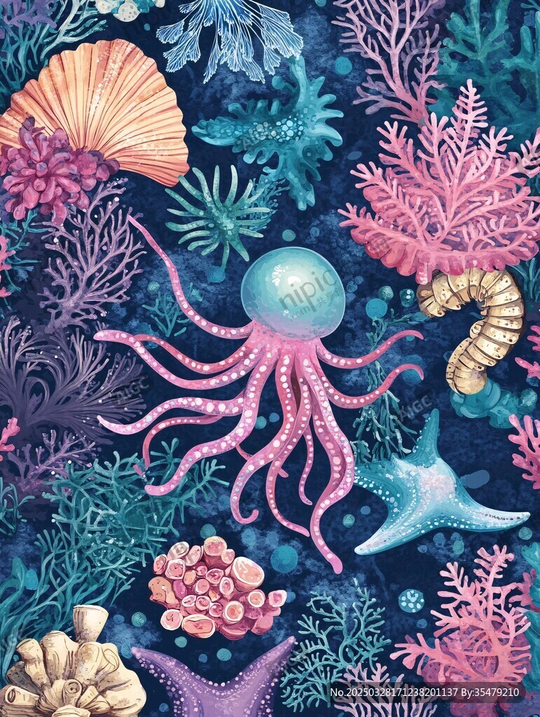 梦幻海底世界海洋生物图案