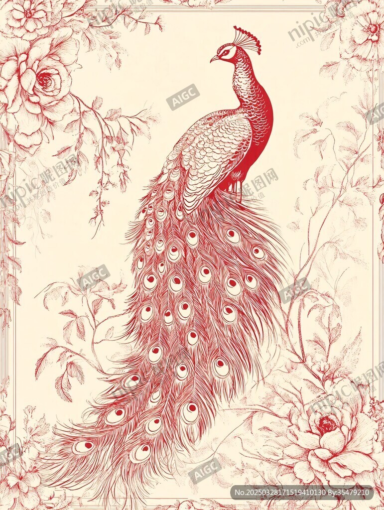 复古风孔雀花卉装饰画