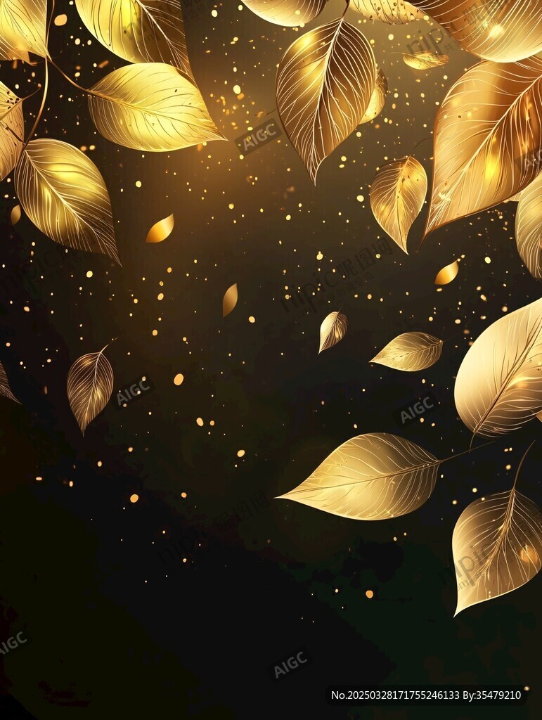 金色叶片飘落梦幻背景图