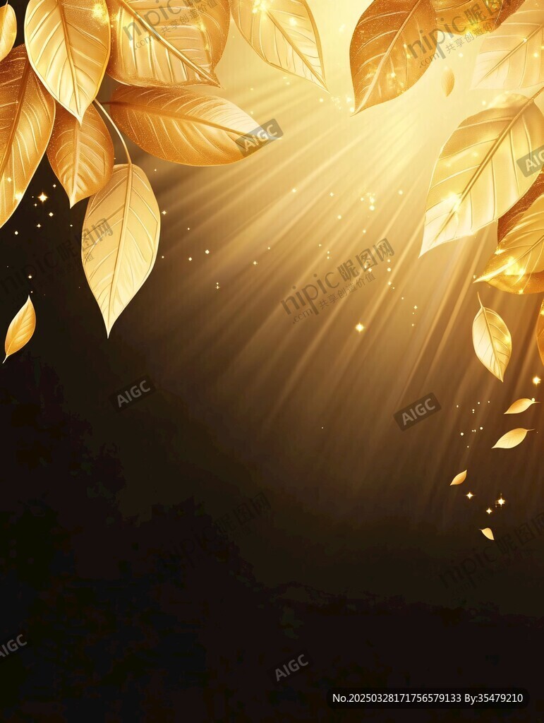 金色树叶闪耀阳光背景图