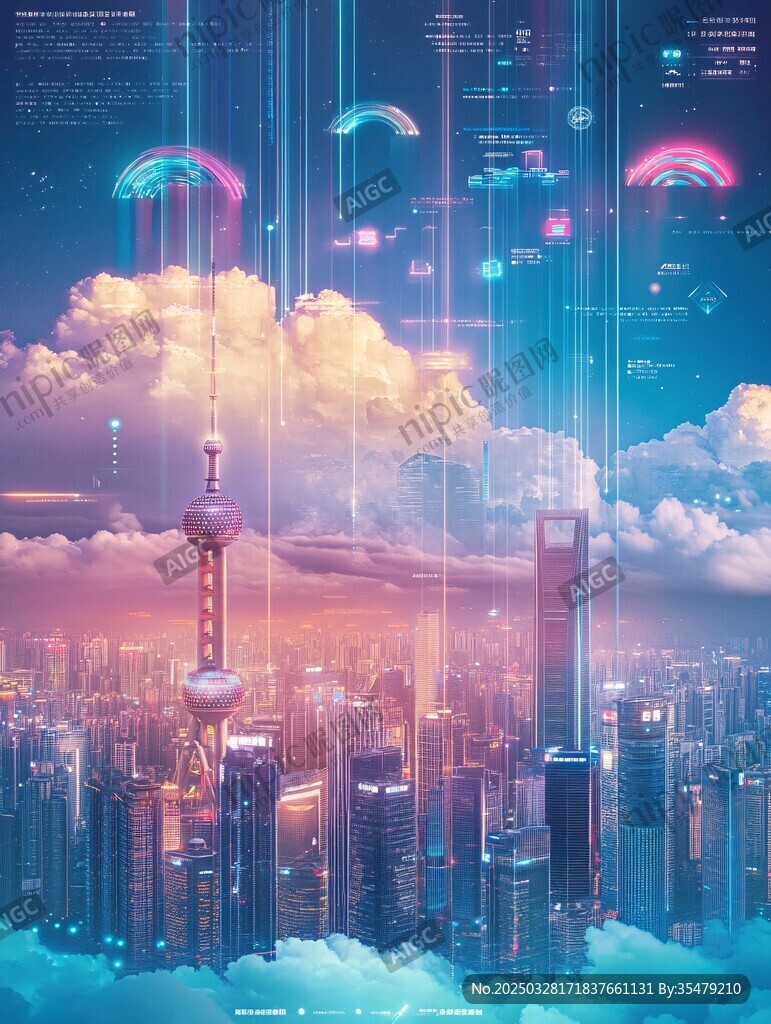 梦幻科技风的繁华都市景象