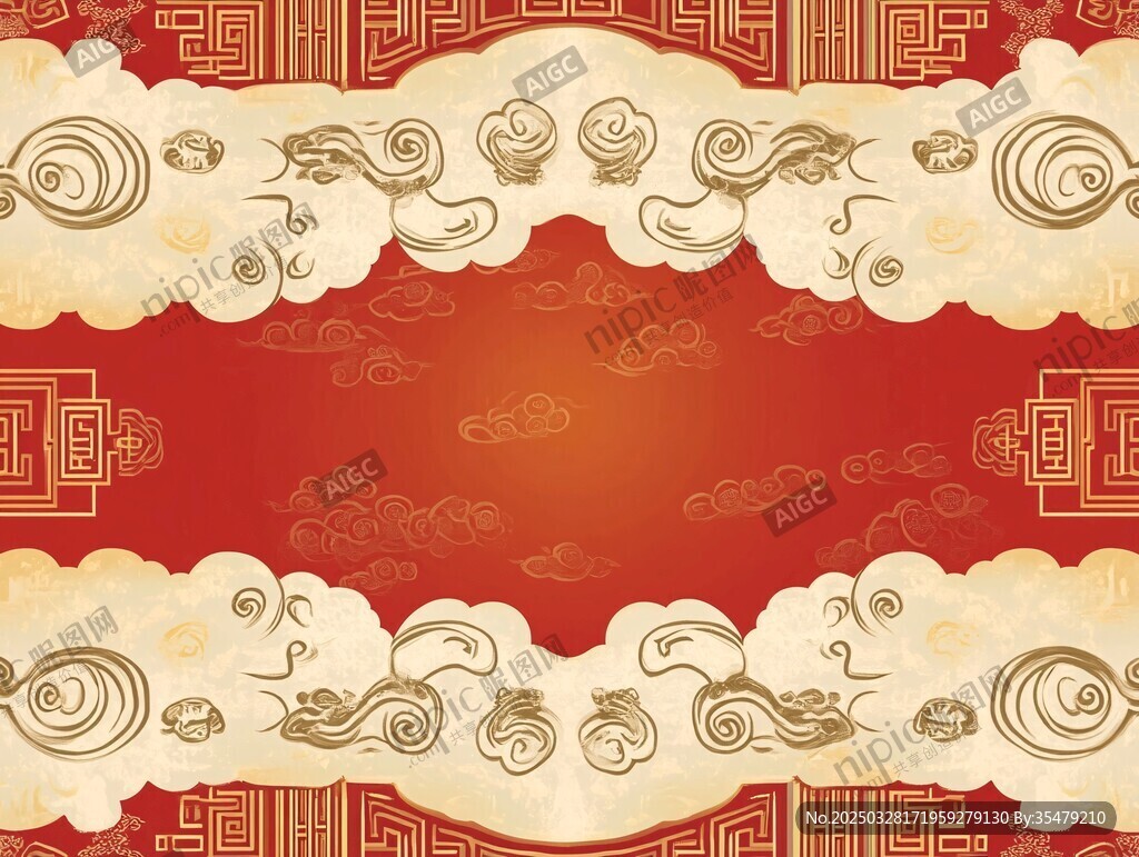 中式红底祥云古典花纹背景