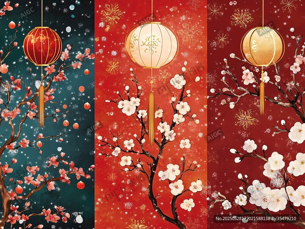 中式灯笼梅花新年装饰图