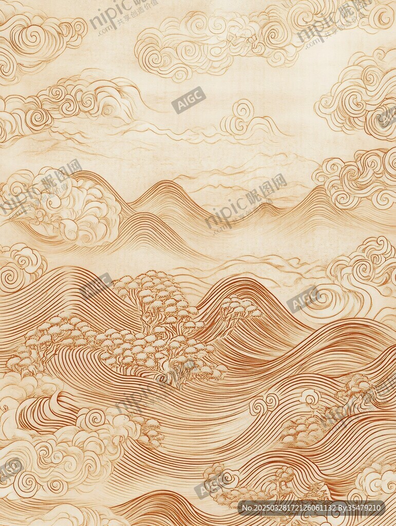 中式古典云纹海浪装饰图案