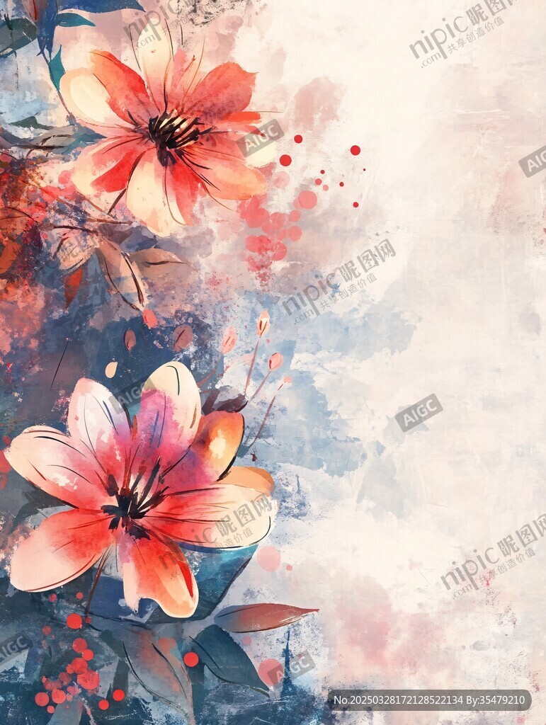 水彩花卉 梦幻绚丽花朵绽放