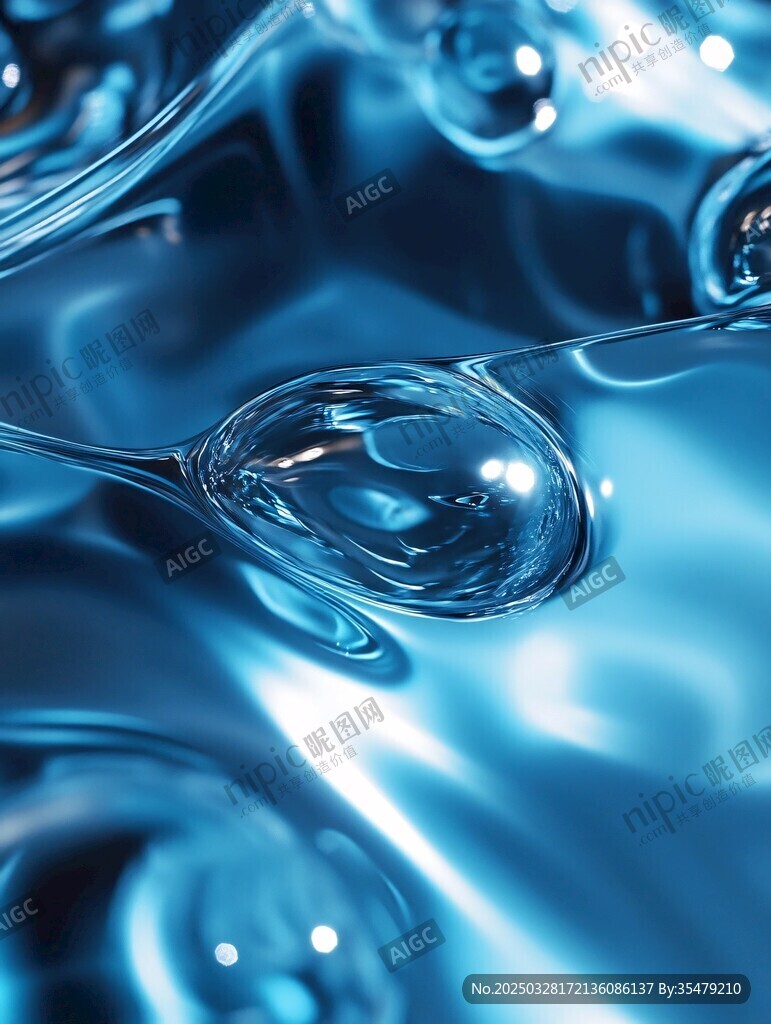 梦幻蓝色晶莹水滴特写