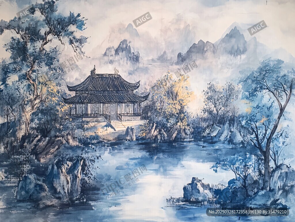 水墨山水间的中式亭景