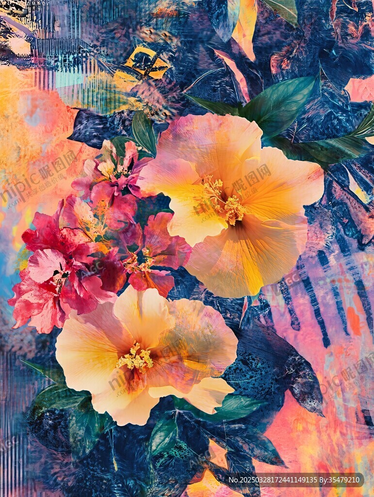 绚丽花卉抽象艺术画作