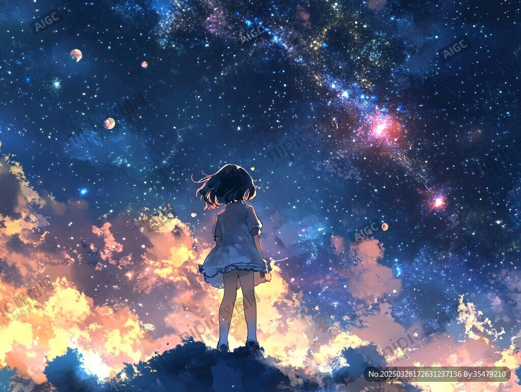 少女仰望梦幻星空