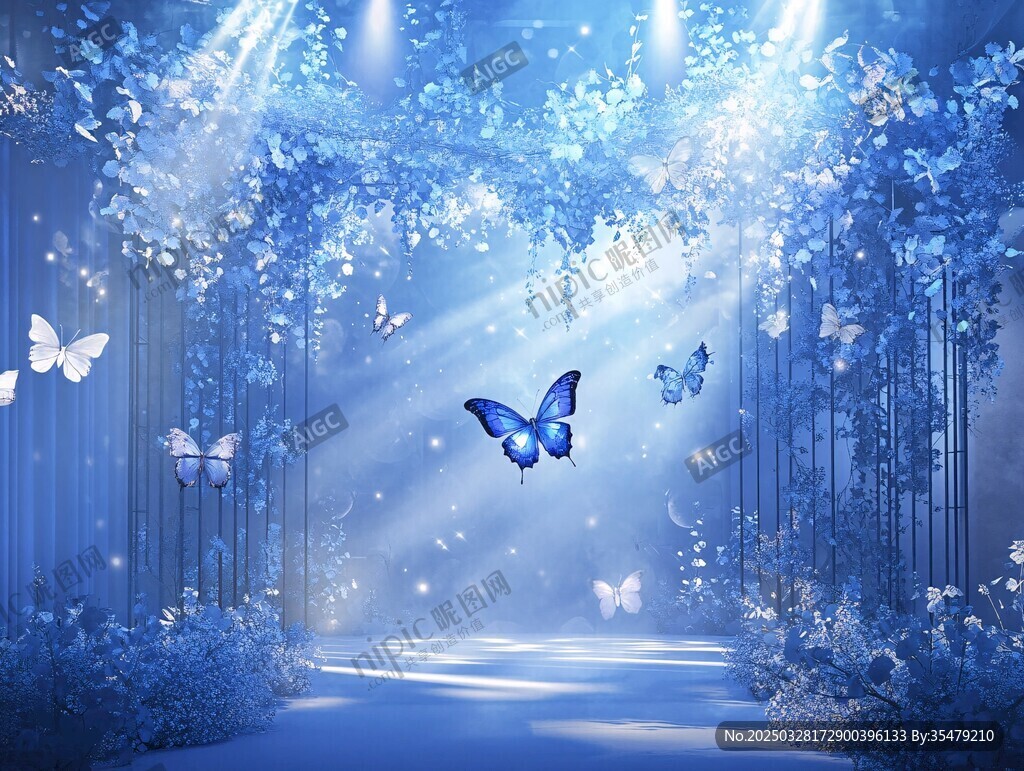 梦幻蓝调蝴蝶森林场景