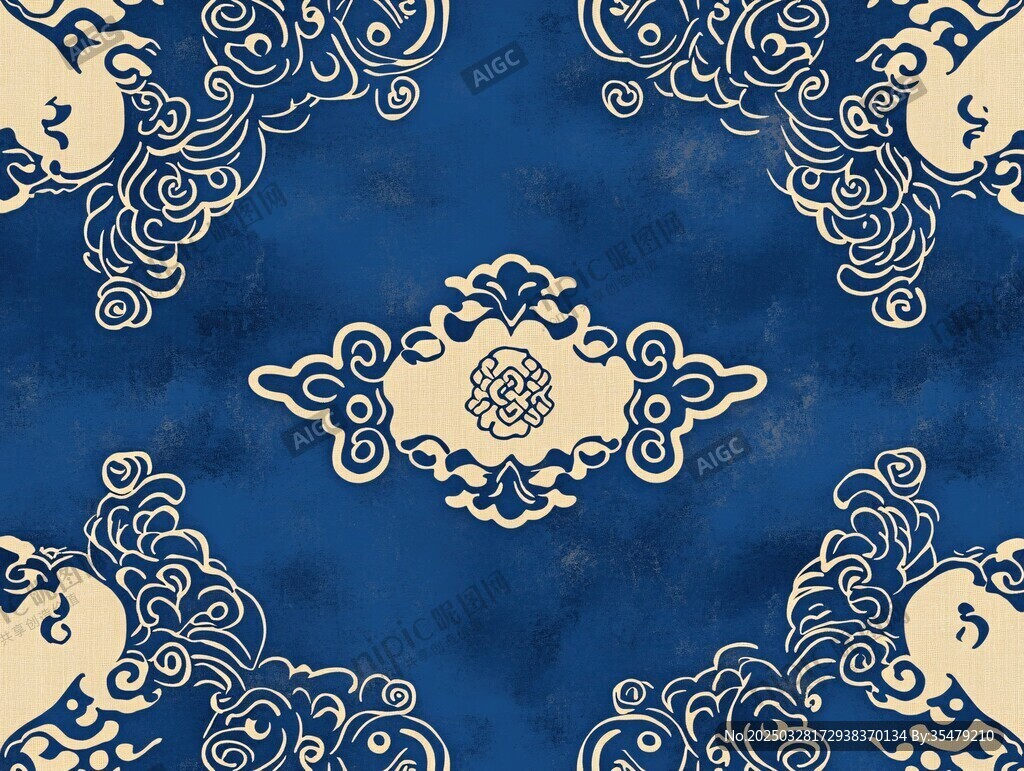 蓝色中式古典花纹图案