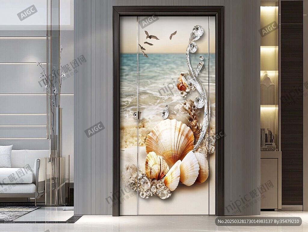 海洋贝壳玄关装饰壁画