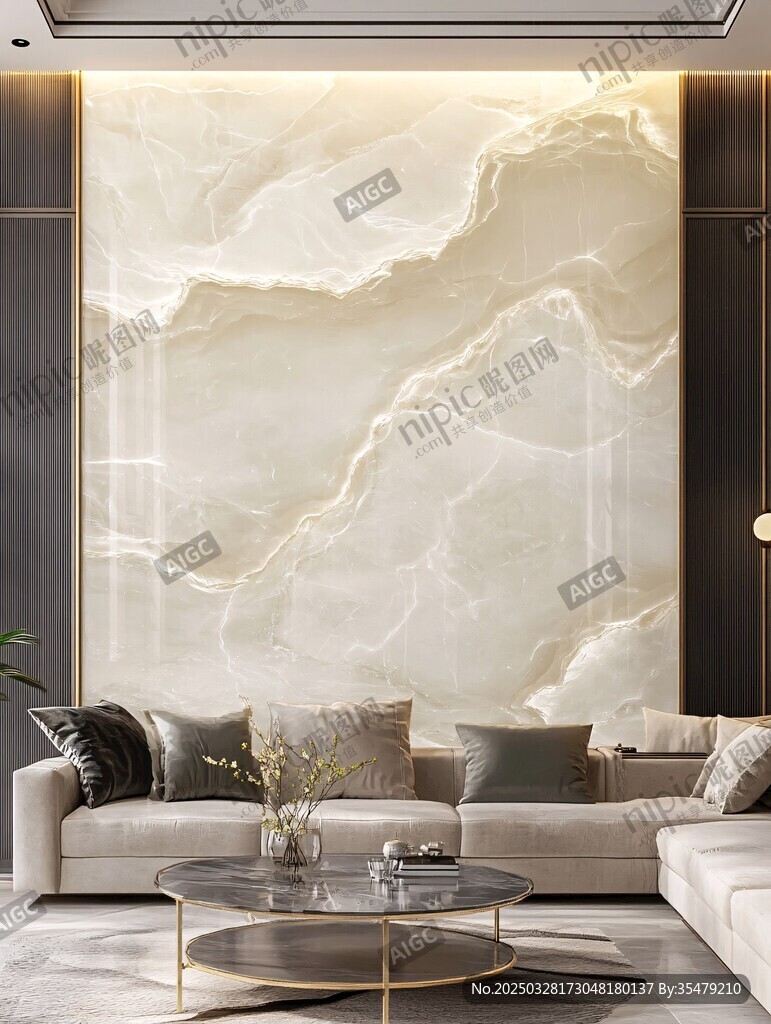米白大理石纹理客厅背景墙