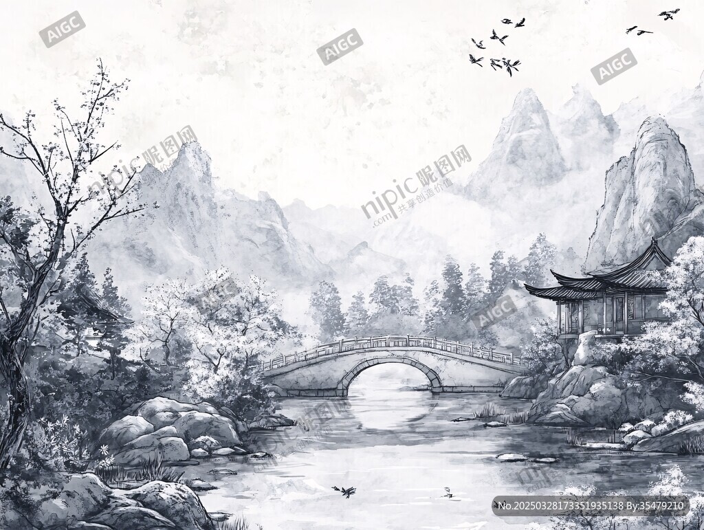 水墨山水间的雅致景致