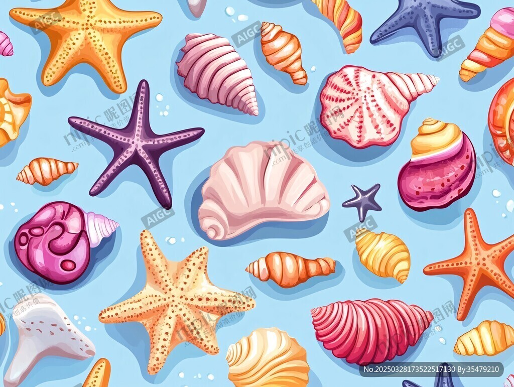 海洋贝壳海星多彩图案