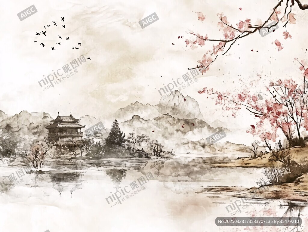 水墨山水间的春日诗意