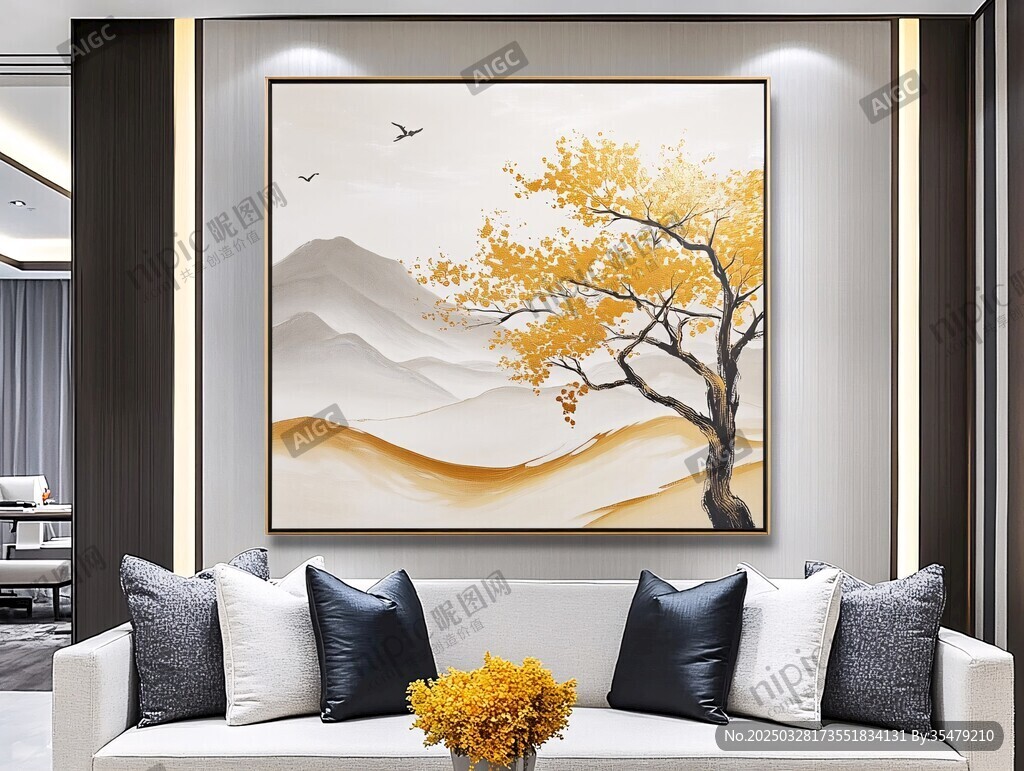 客厅中式山水树装饰画