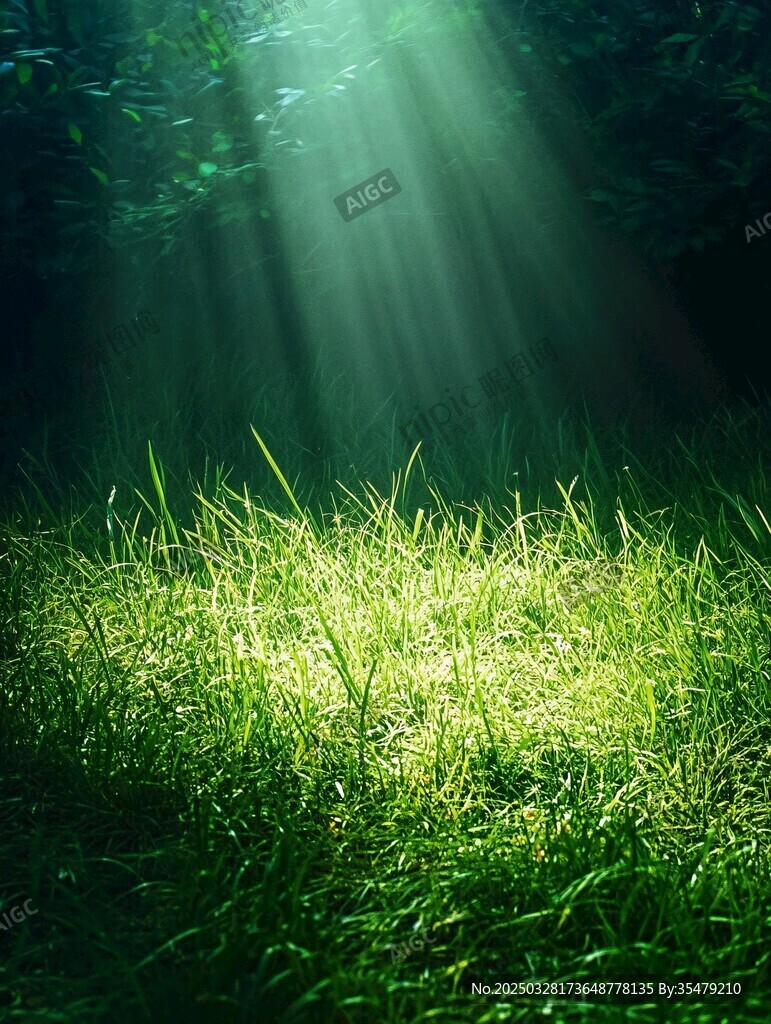 林间光束洒落翠绿草地