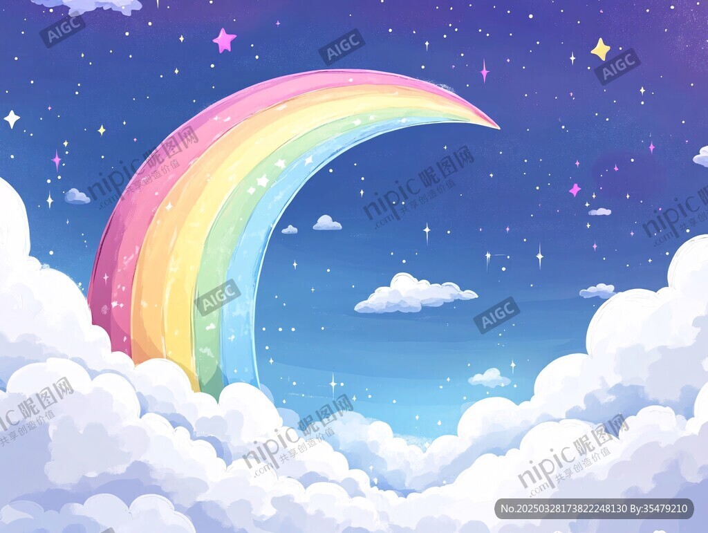 梦幻彩虹悬于云海星空