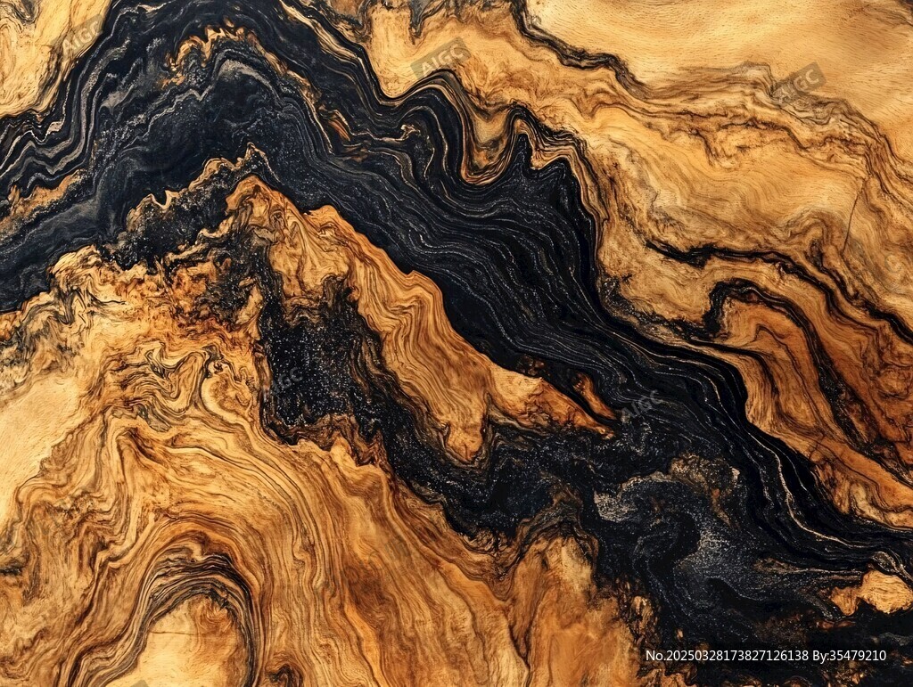 流动的黑金抽象纹理图案