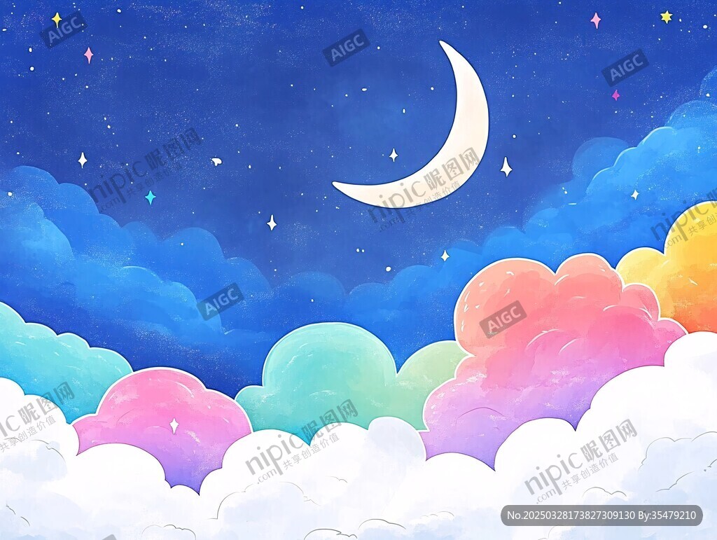 梦幻月夜下的多彩云朵