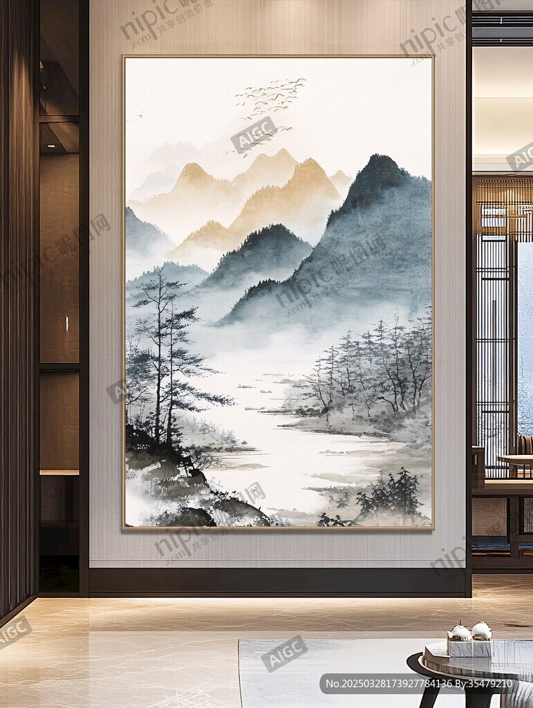 中式山水玄关装饰画