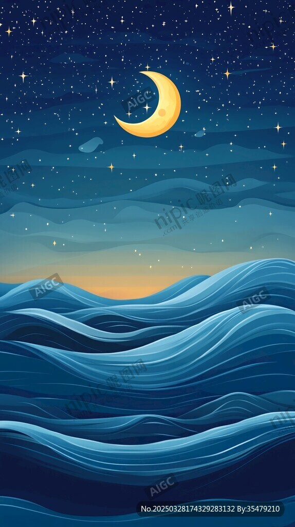 月夜下的海浪星空图景