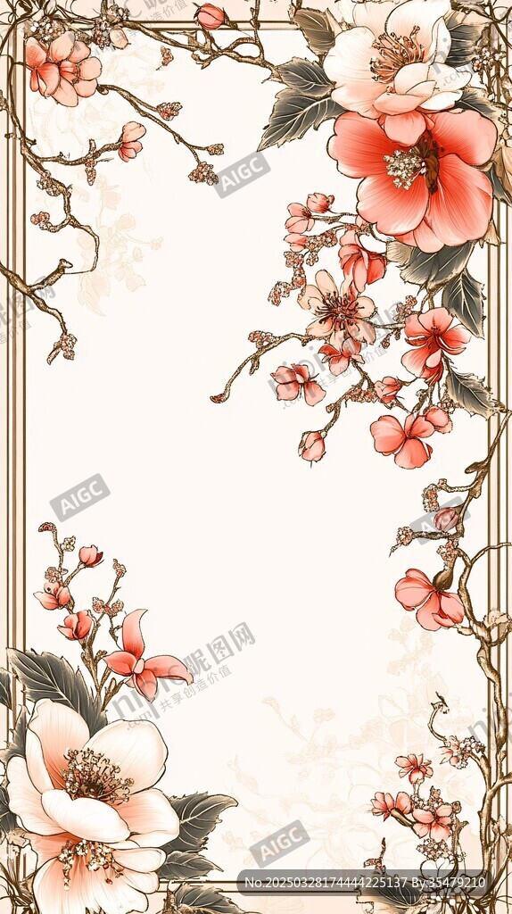 中式花卉边框图案设计
