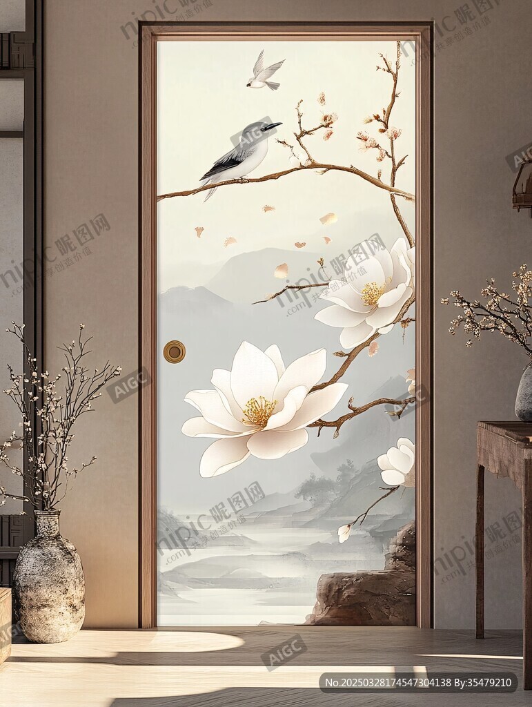 中式花鸟意境门饰图