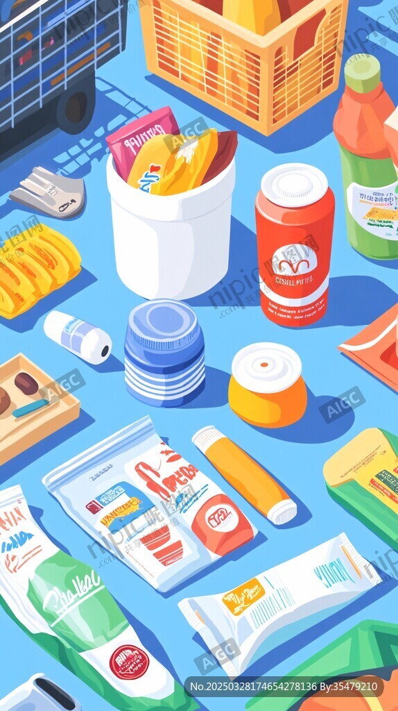 缤纷超市食品及用品插画