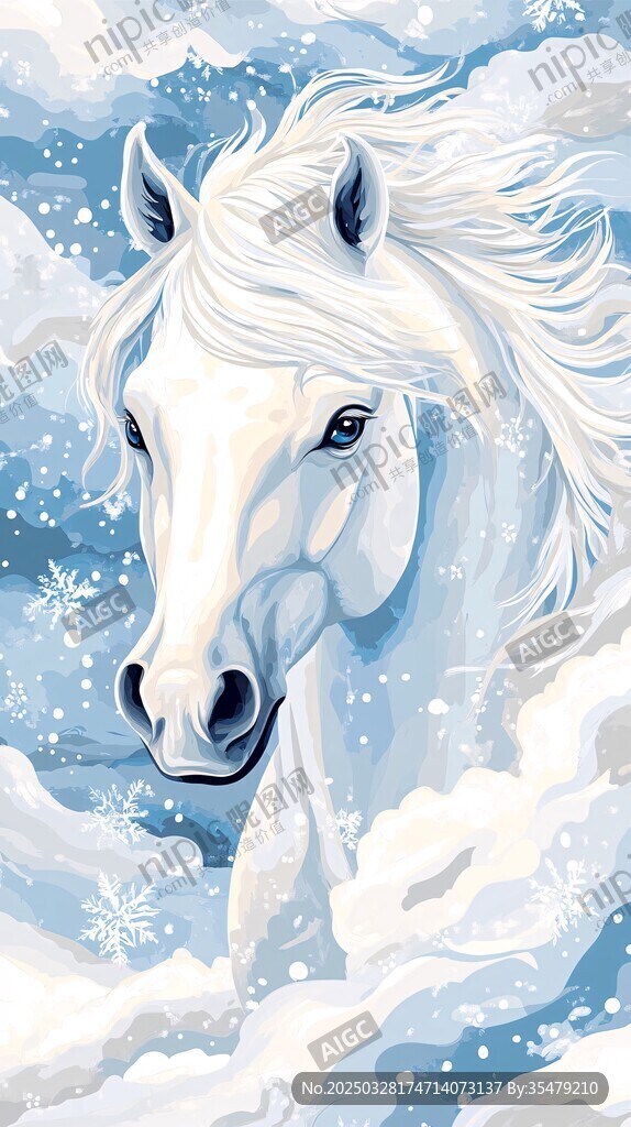 雪中风韵白马