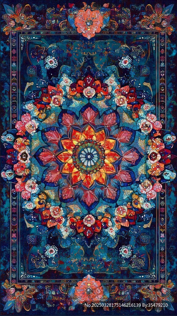 绚丽民族风花卉图案地毯