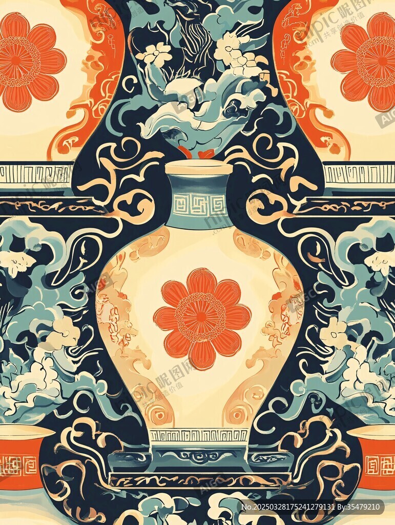 中式古典花瓶纹饰图案