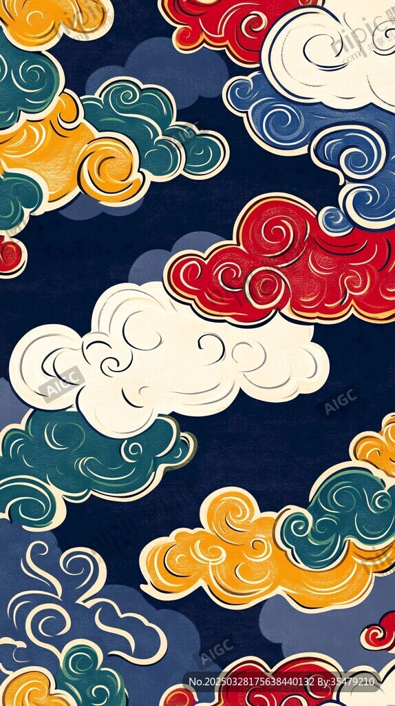 中式多彩祥云图案背景